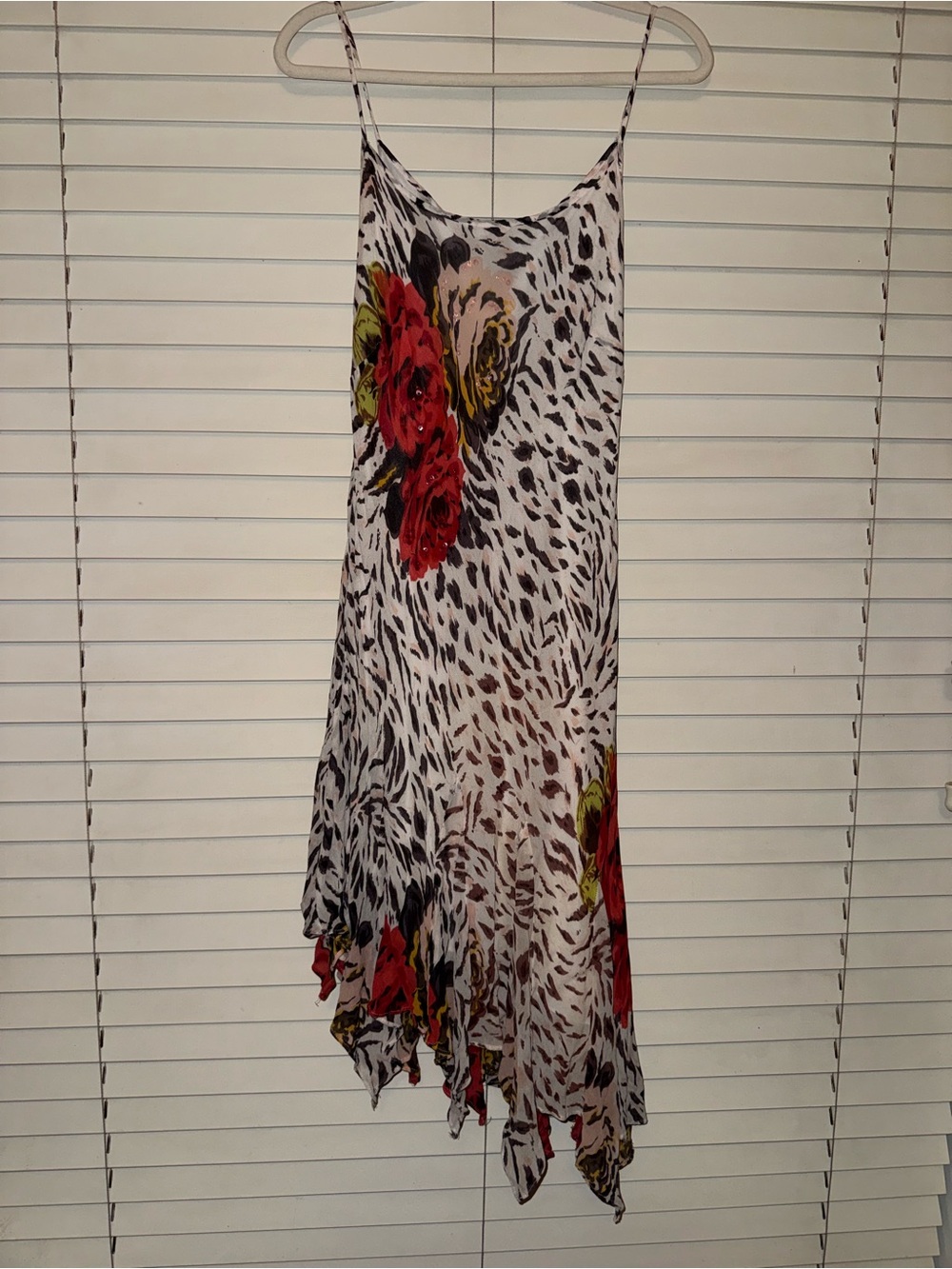 metrostyle White Floral Animal Print Midi Dress with Red Roses